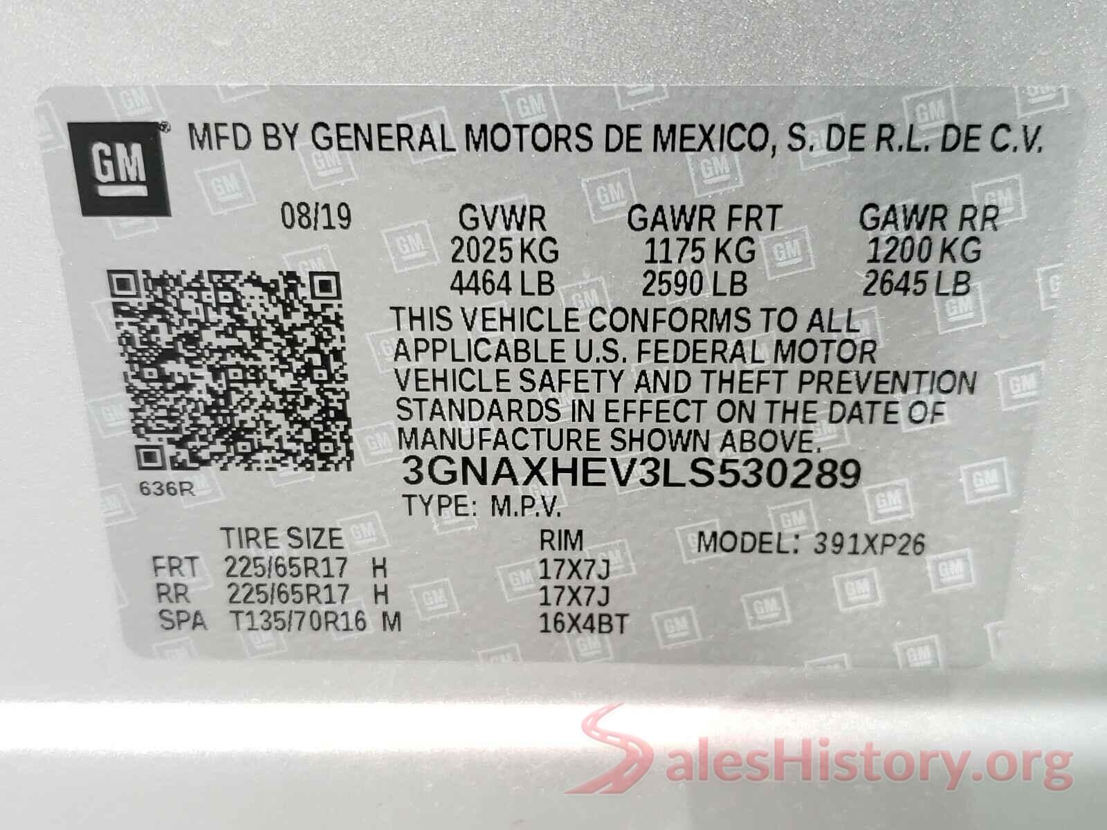 3GNAXHEV3LS530289 2020 CHEVROLET EQUINOX