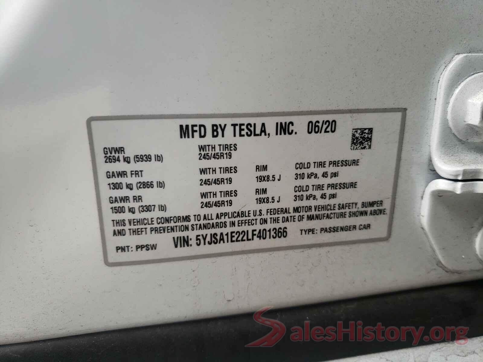 5YJSA1E22LF401366 2020 TESLA MODEL S