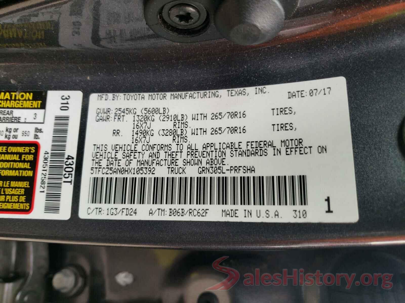 5TFCZ5AN0HX105392 2017 TOYOTA TACOMA