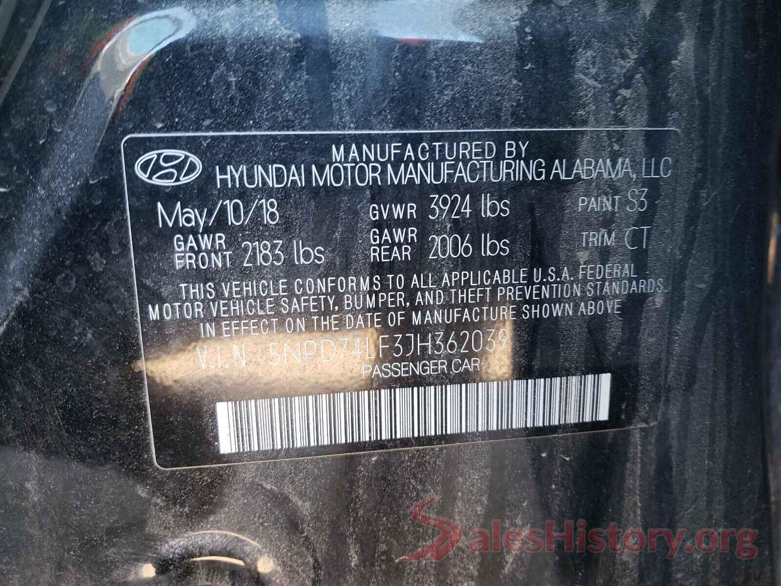 5NPD74LF3JH362039 2018 HYUNDAI ELANTRA