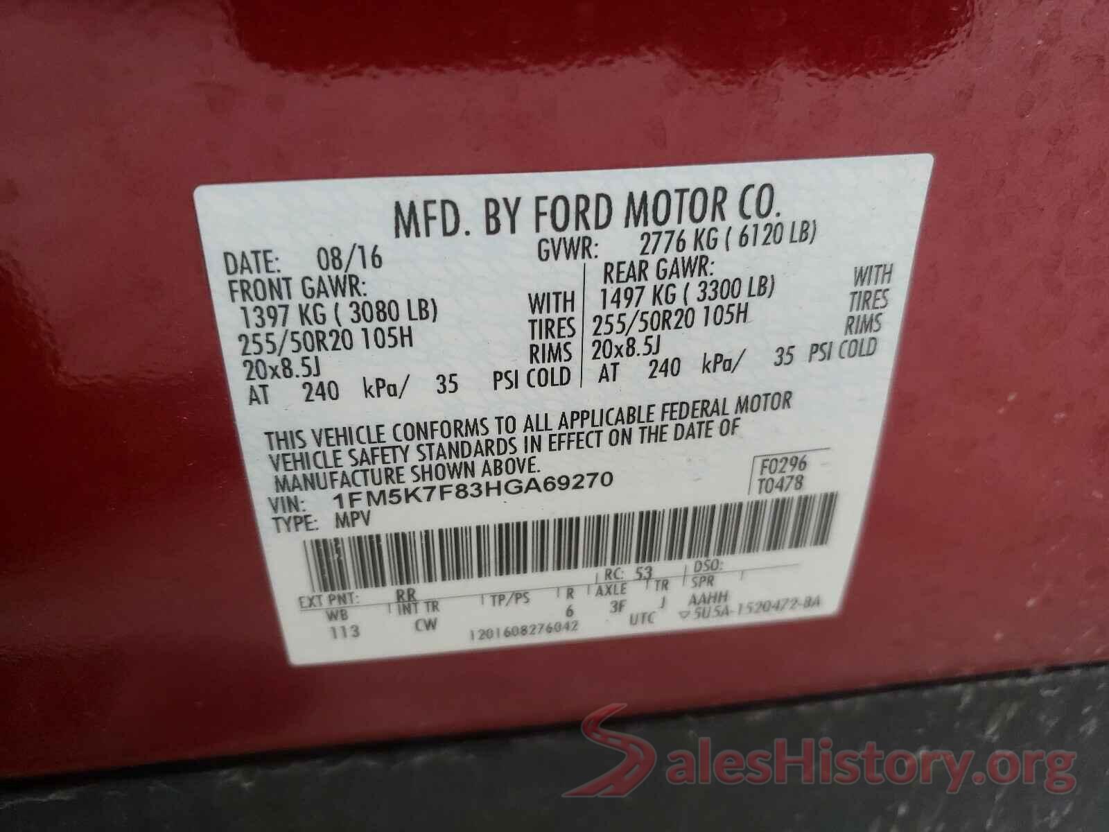 1FM5K7F83HGA69270 2017 FORD EXPLORER