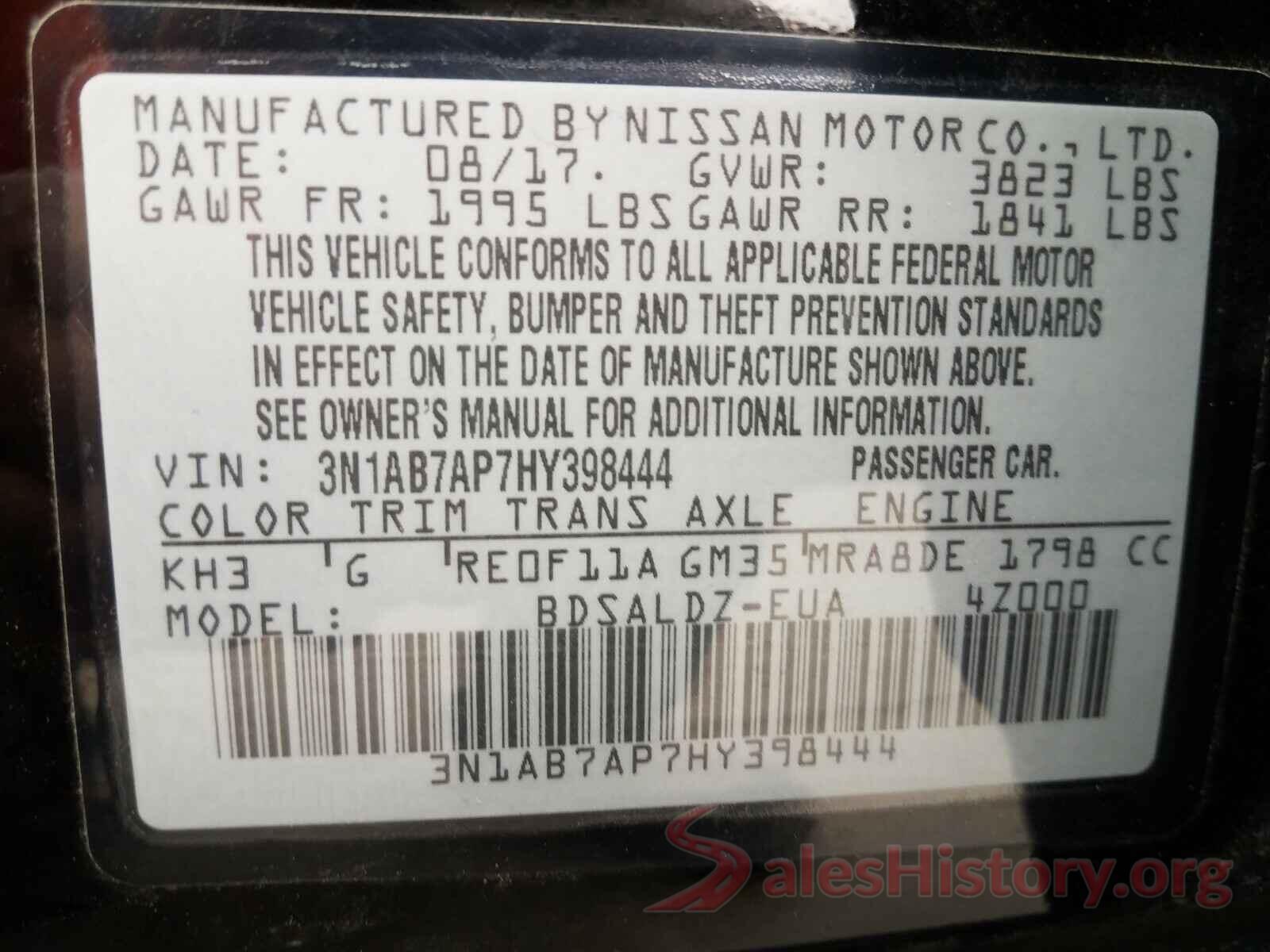 3N1AB7AP7HY398444 2017 NISSAN SENTRA