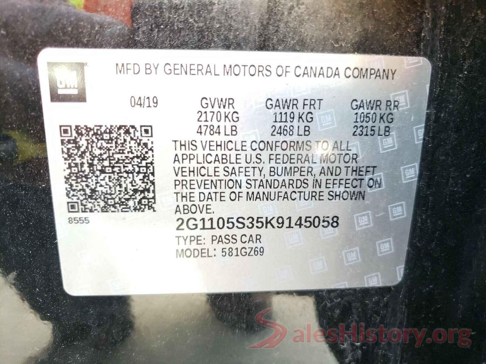 2G1105S35K9145058 2019 CHEVROLET IMPALA