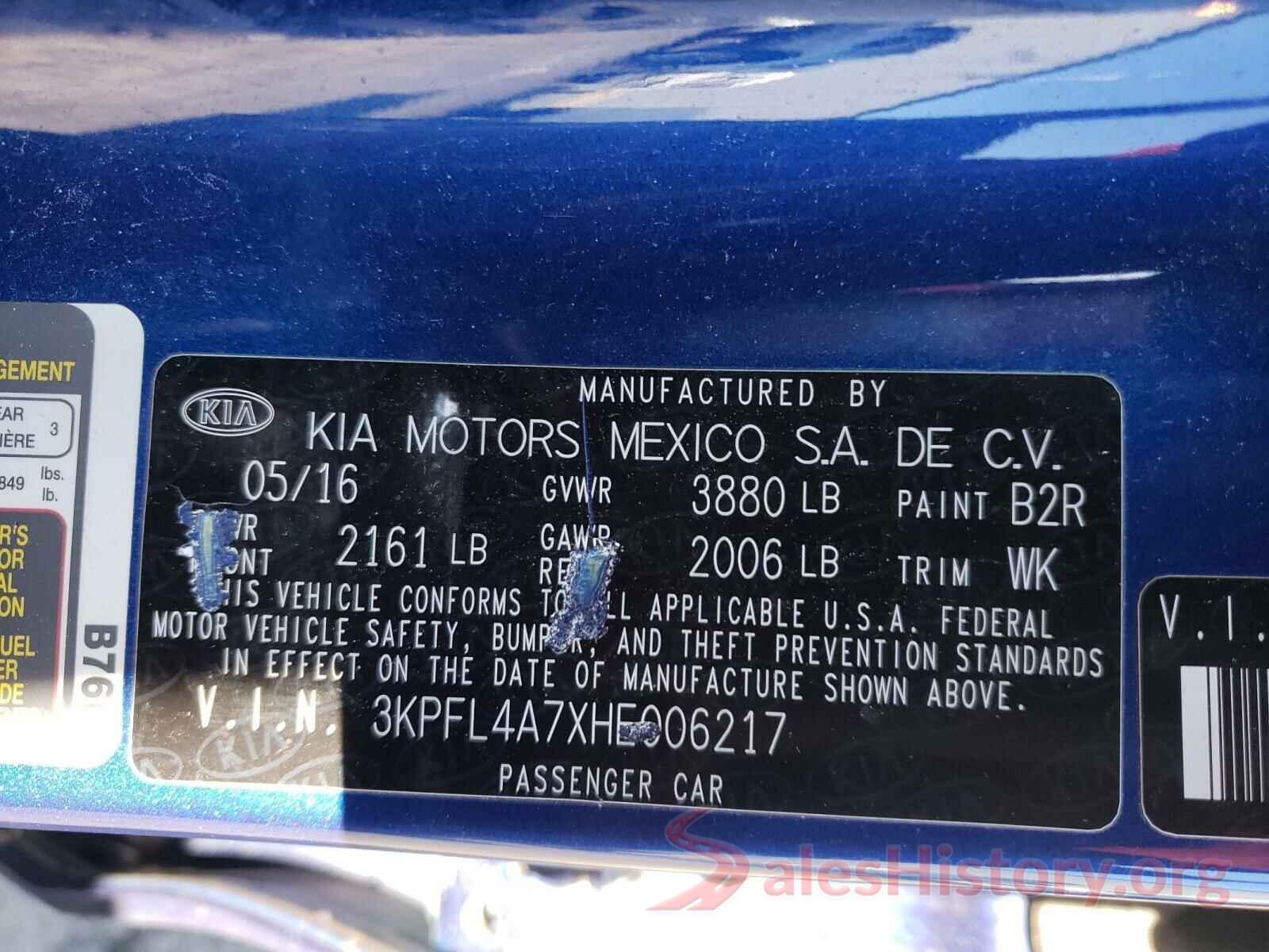 3KPFL4A7XHE006217 2017 KIA FORTE