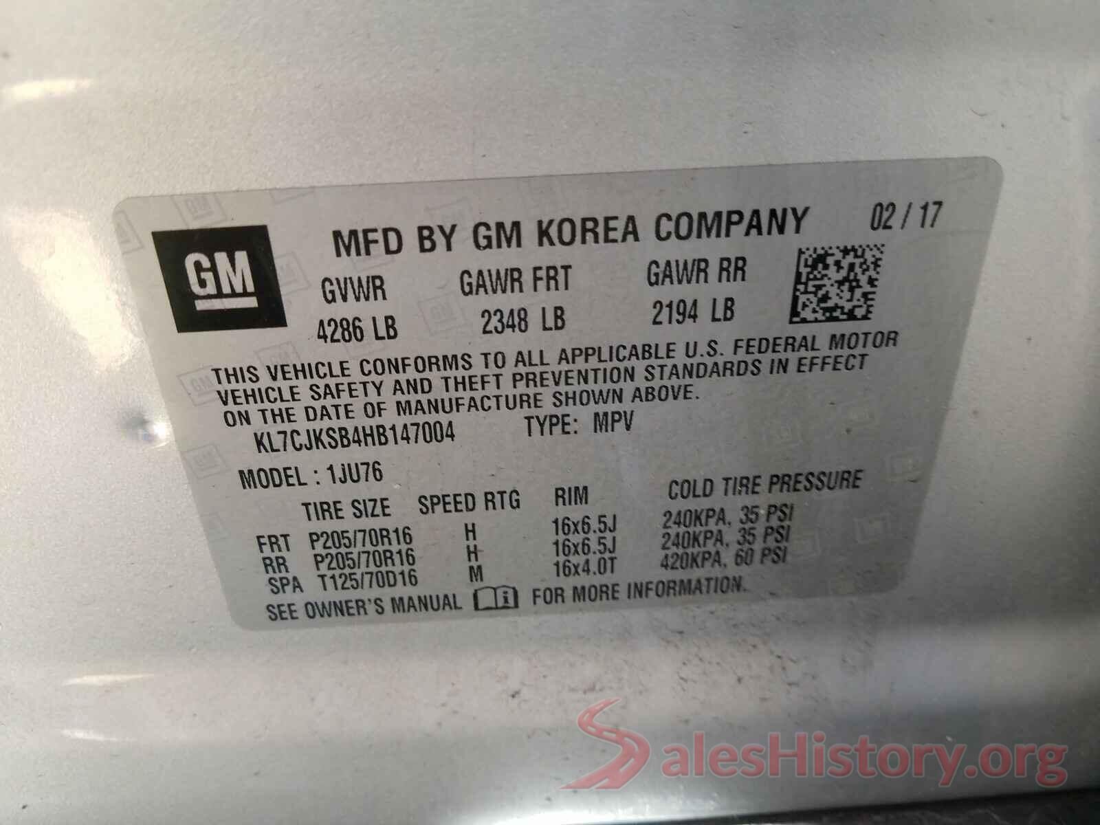 KL7CJKSB4HB147004 2017 CHEVROLET TRAX