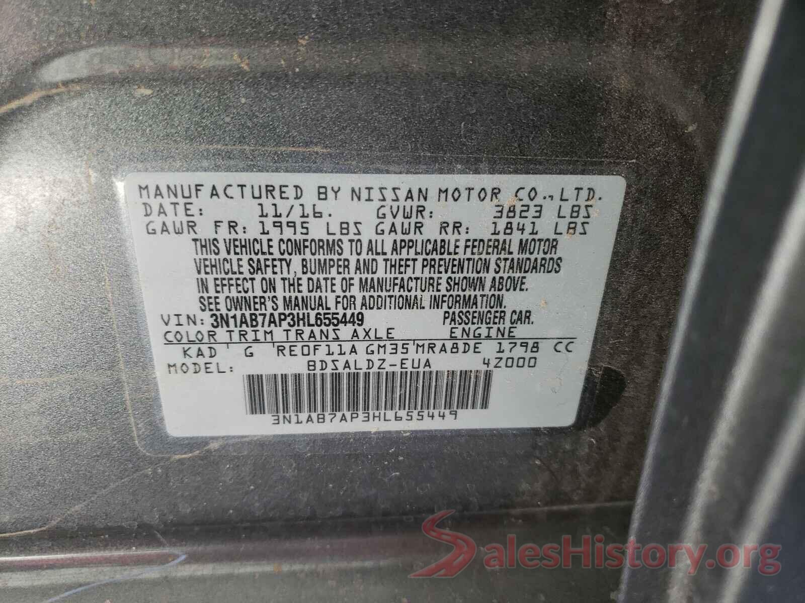 3N1AB7AP3HL655449 2017 NISSAN SENTRA