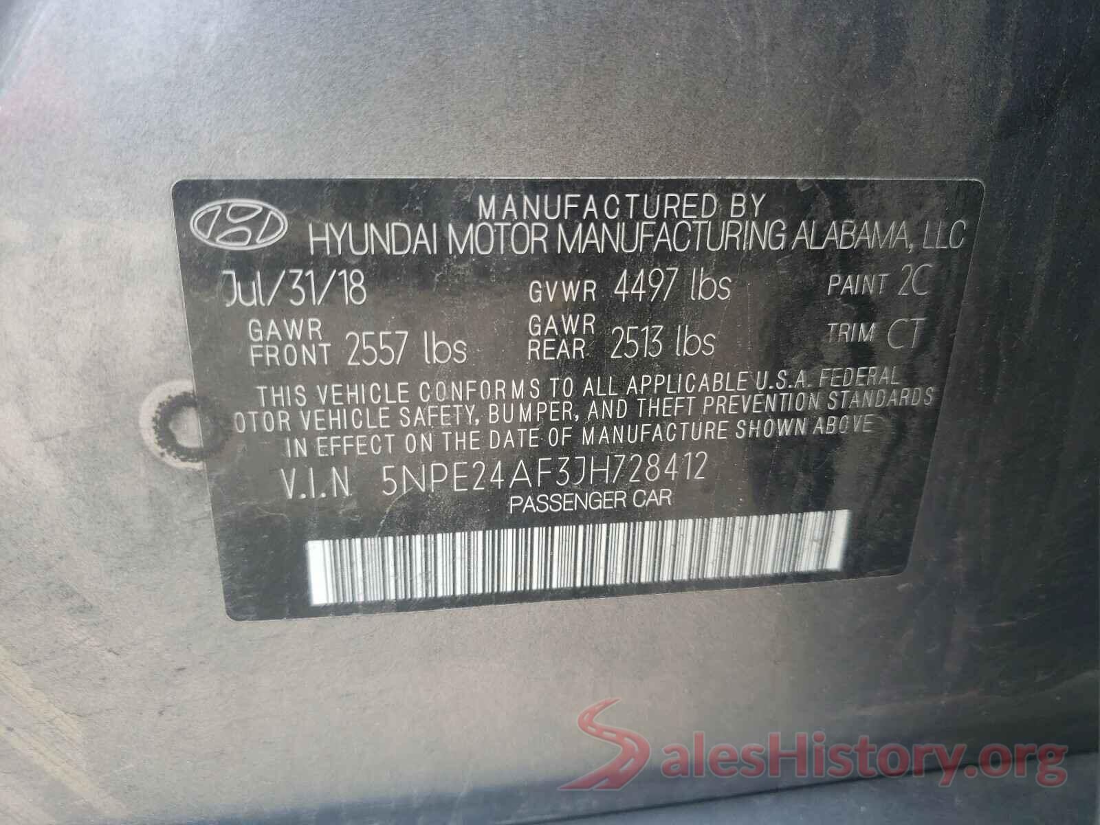 5NPE24AF3JH728412 2018 HYUNDAI SONATA