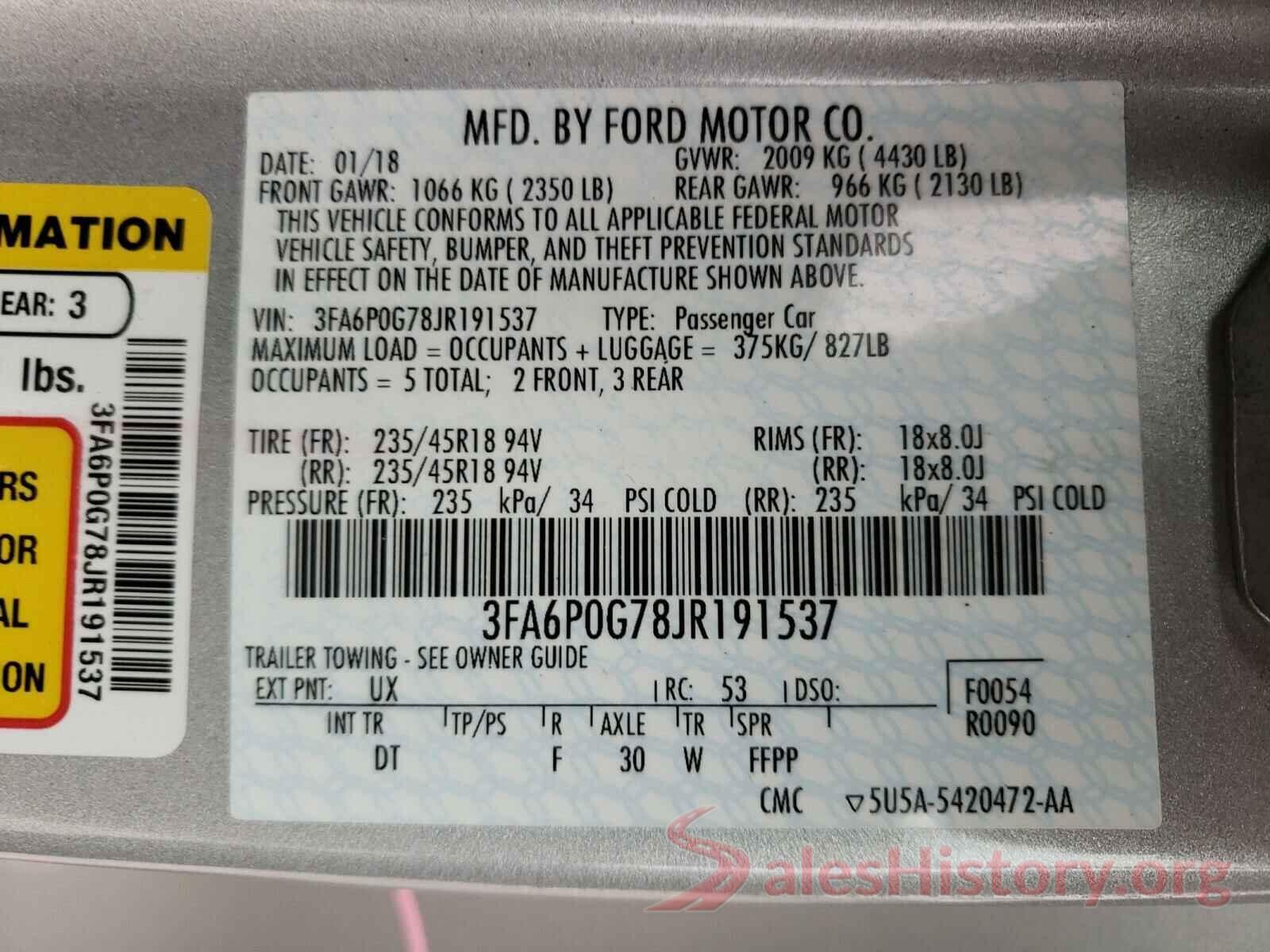 3FA6P0G78JR191537 2018 FORD FUSION