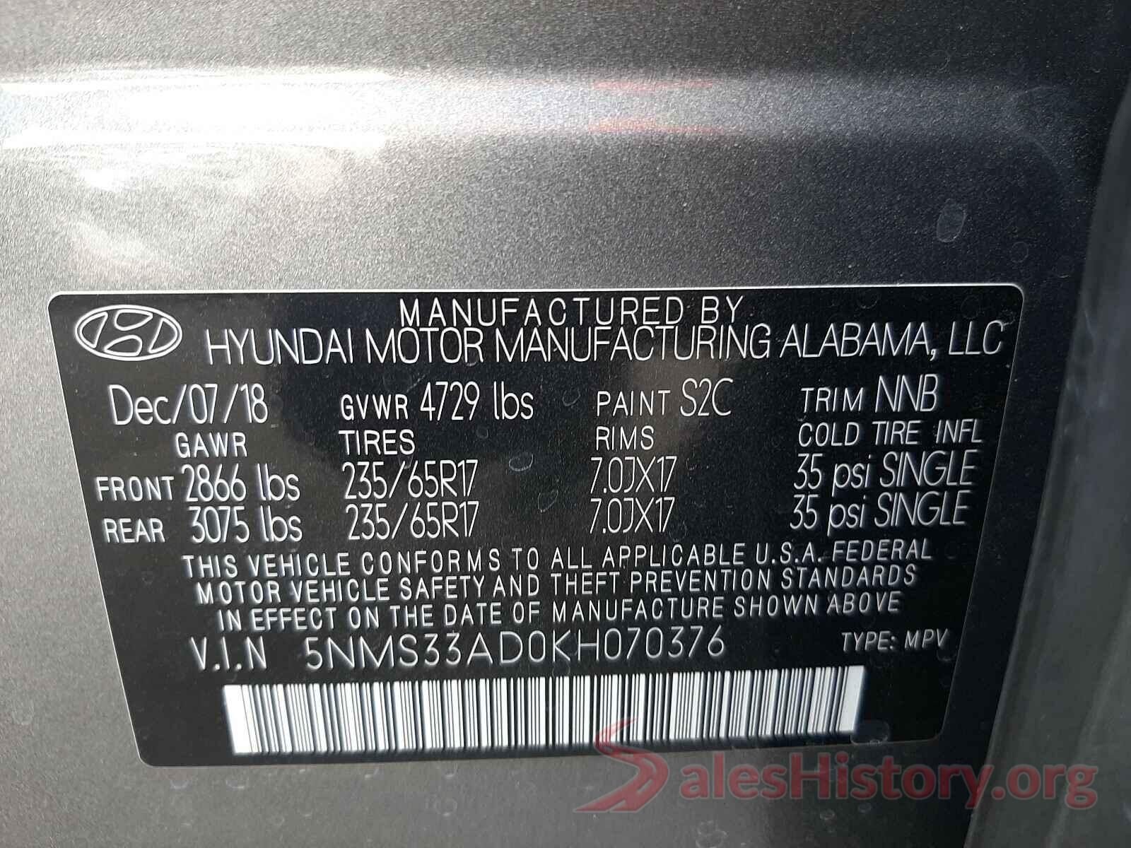 5NMS33AD0KH070376 2019 HYUNDAI SANTA FE