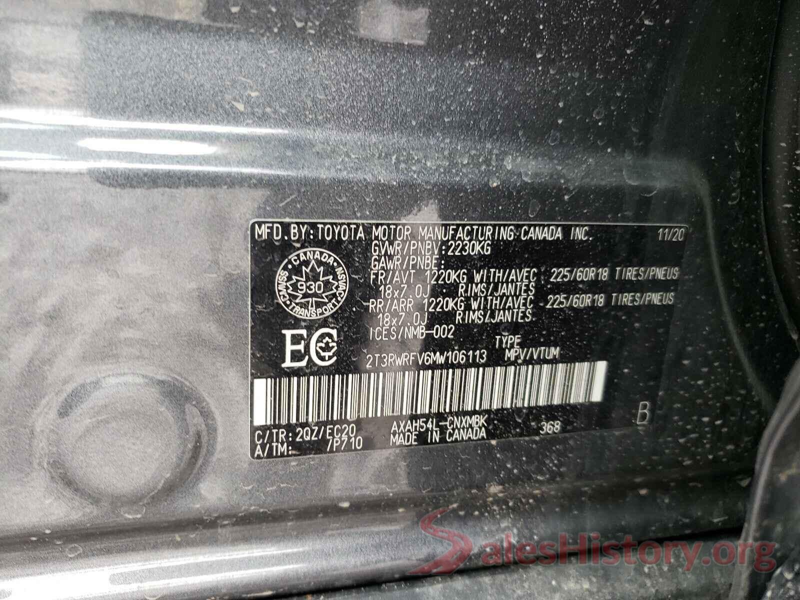 2T3RWRFV6MW106113 2021 TOYOTA RAV4