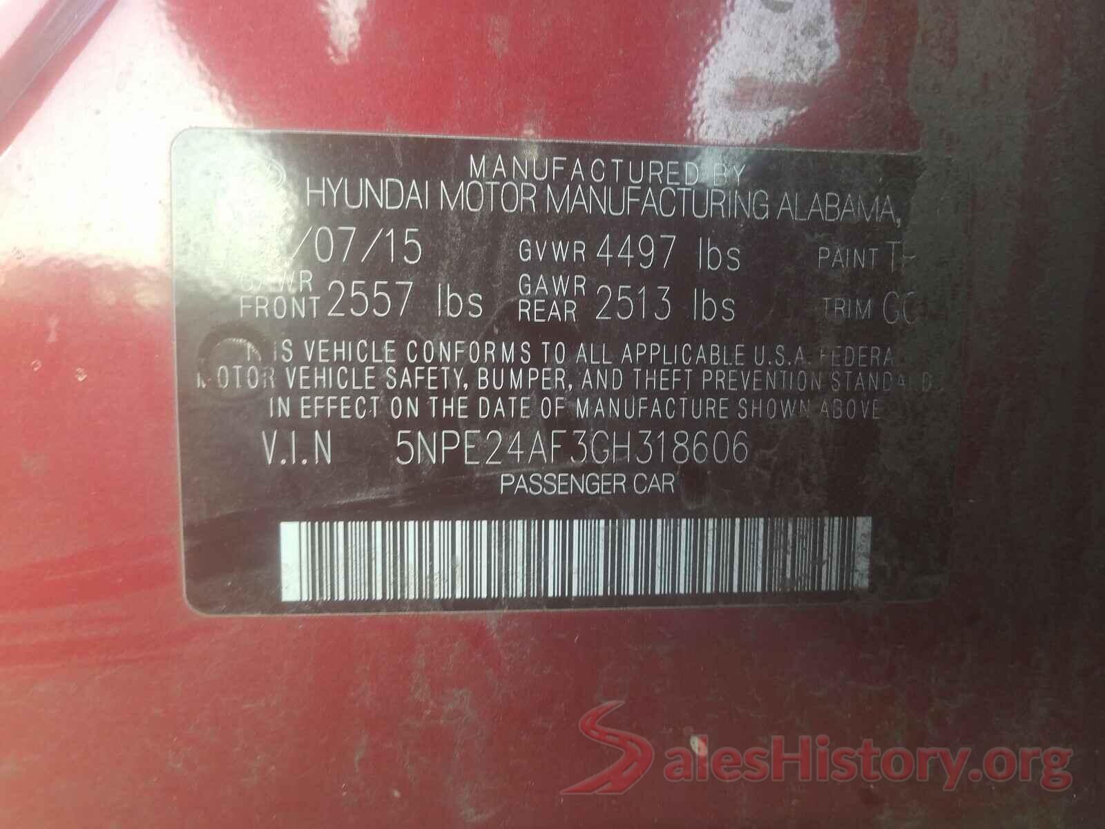 5NPE24AF3GH318606 2016 HYUNDAI SONATA