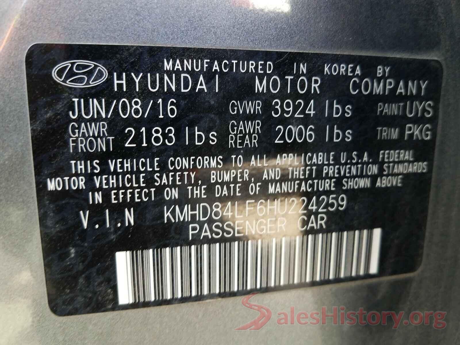 KMHD84LF6HU224259 2017 HYUNDAI ELANTRA