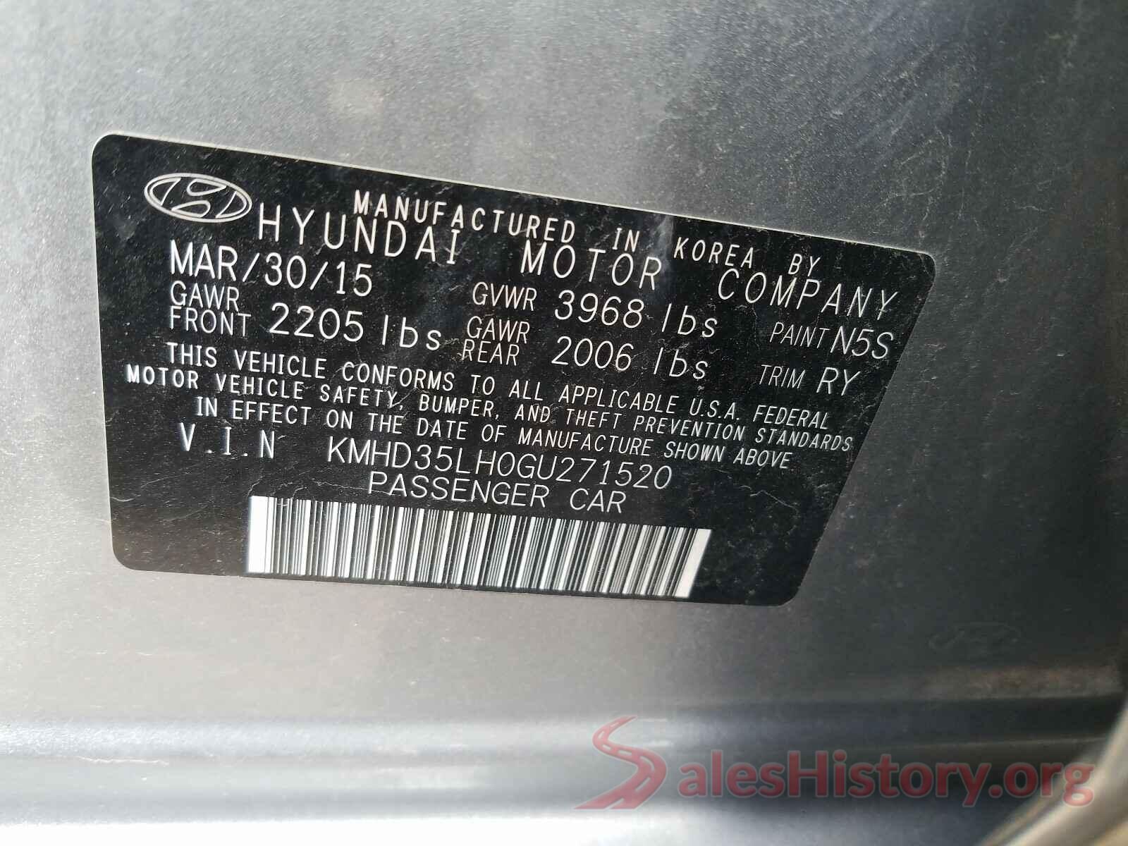 KMHD35LH0GU271520 2016 HYUNDAI ELANTRA