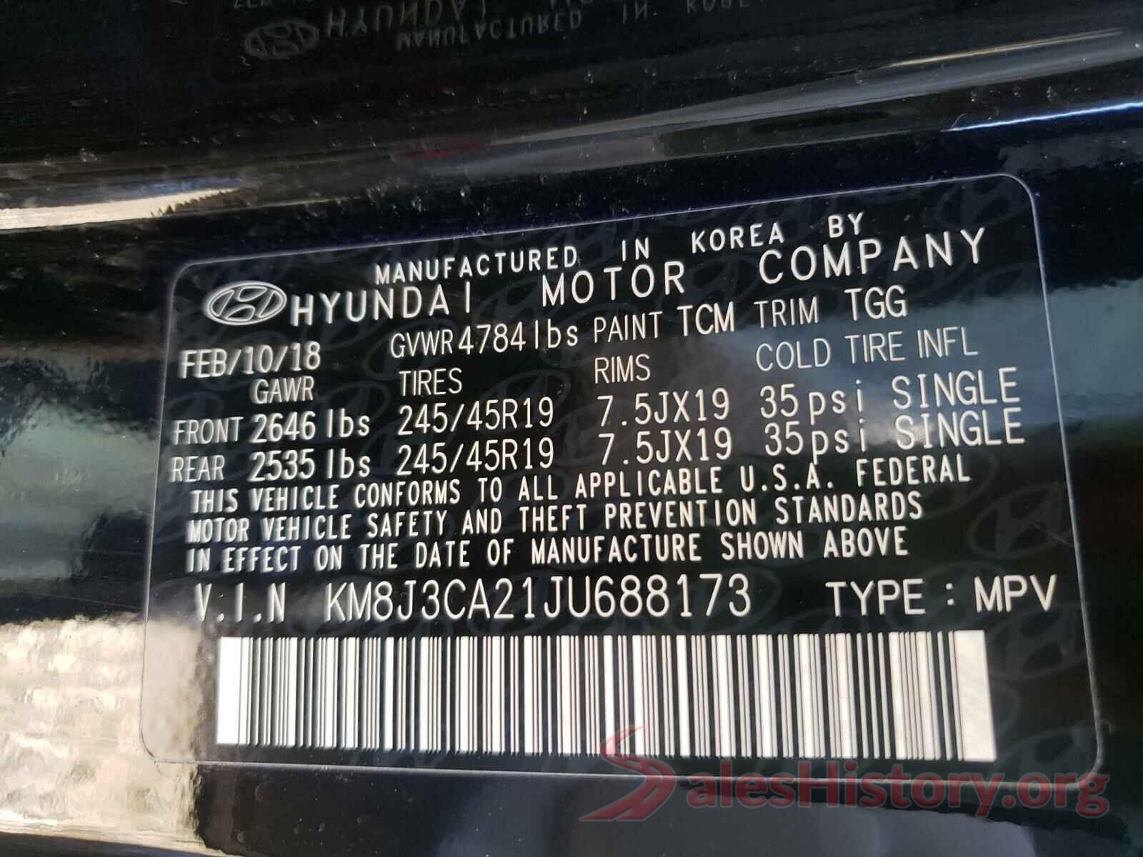 KM8J3CA21JU688173 2018 HYUNDAI TUCSON