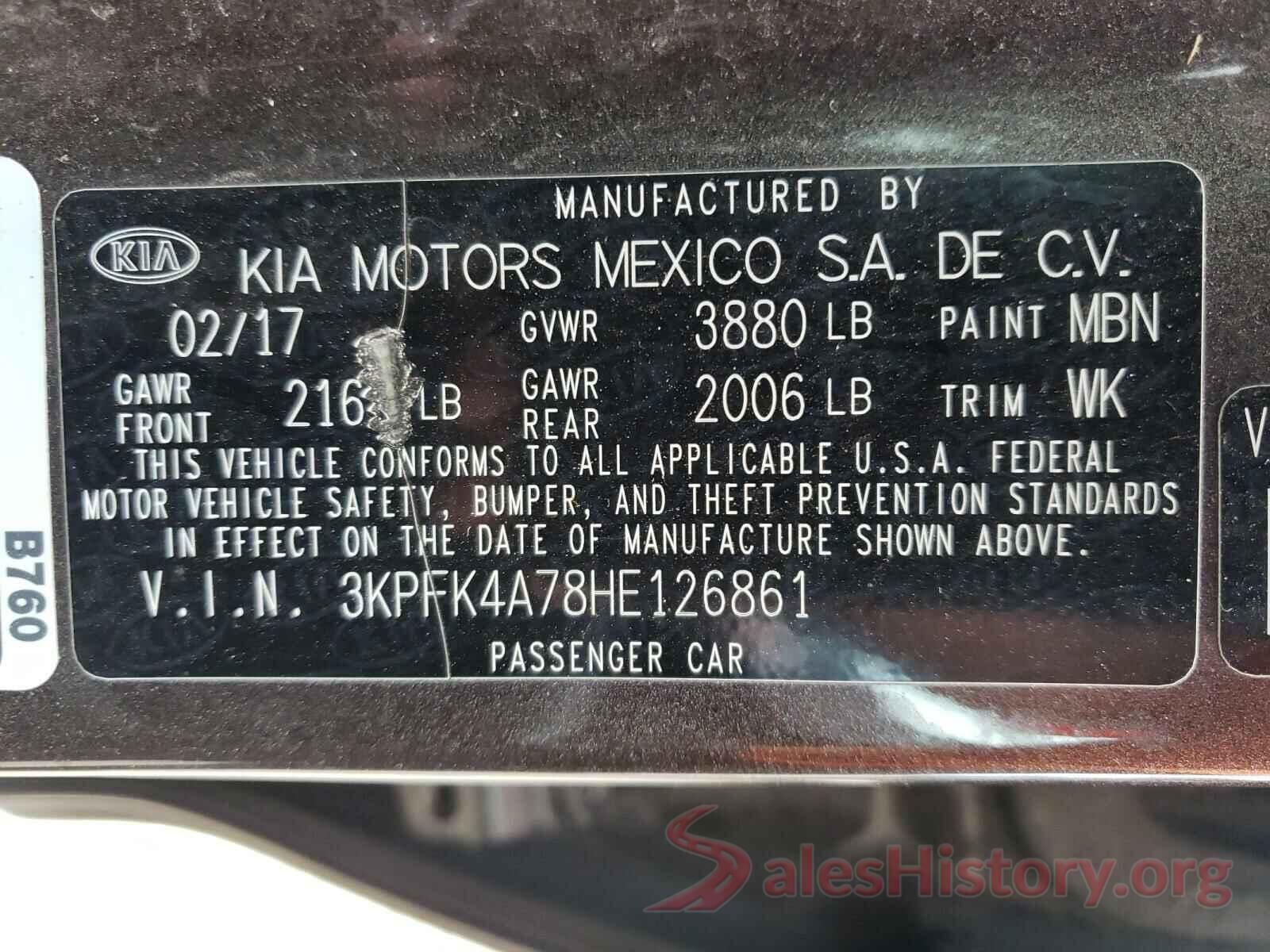 3KPFK4A78HE126861 2017 KIA FORTE