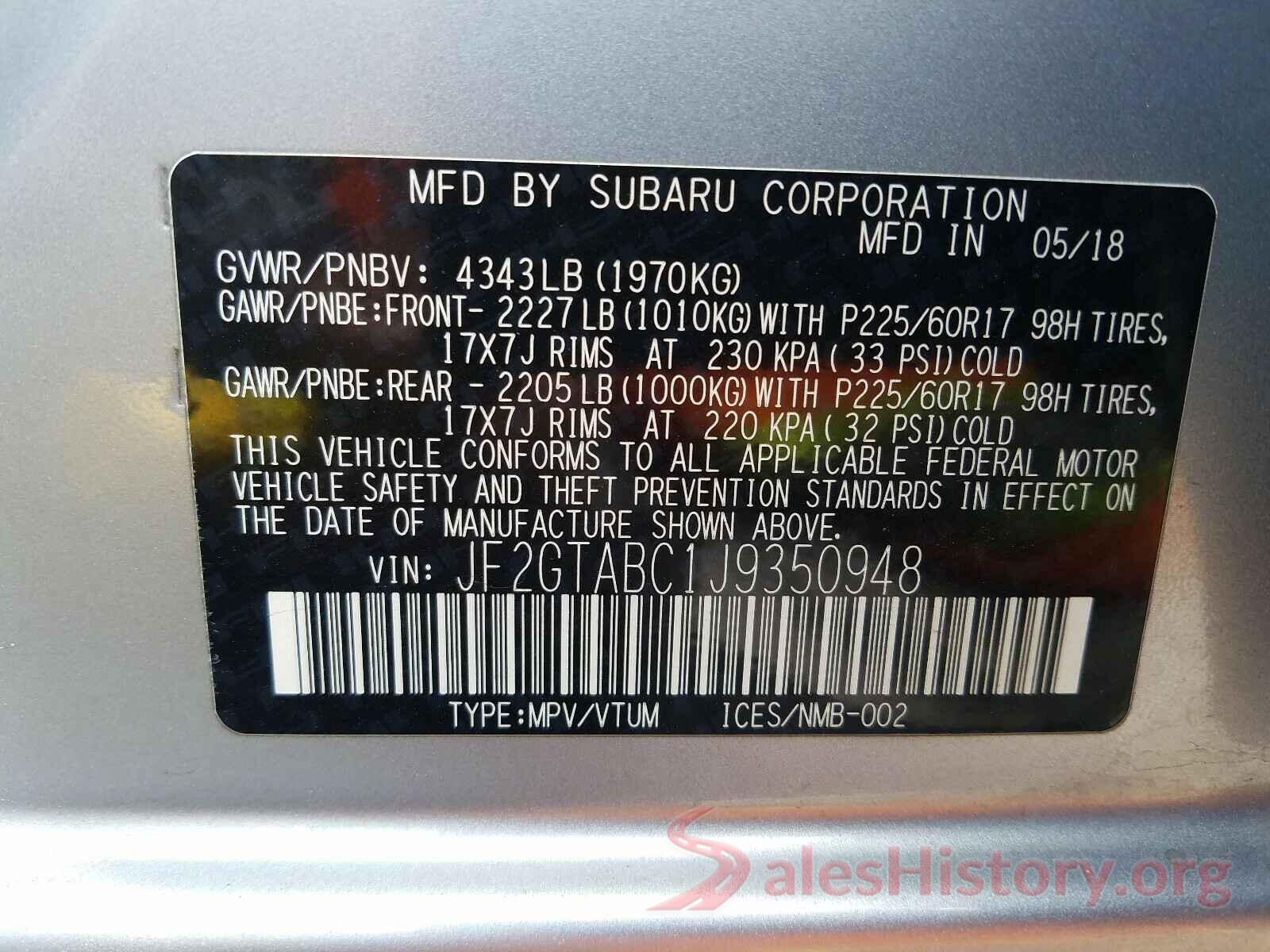 JF2GTABC1J9350948 2018 SUBARU CROSSTREK