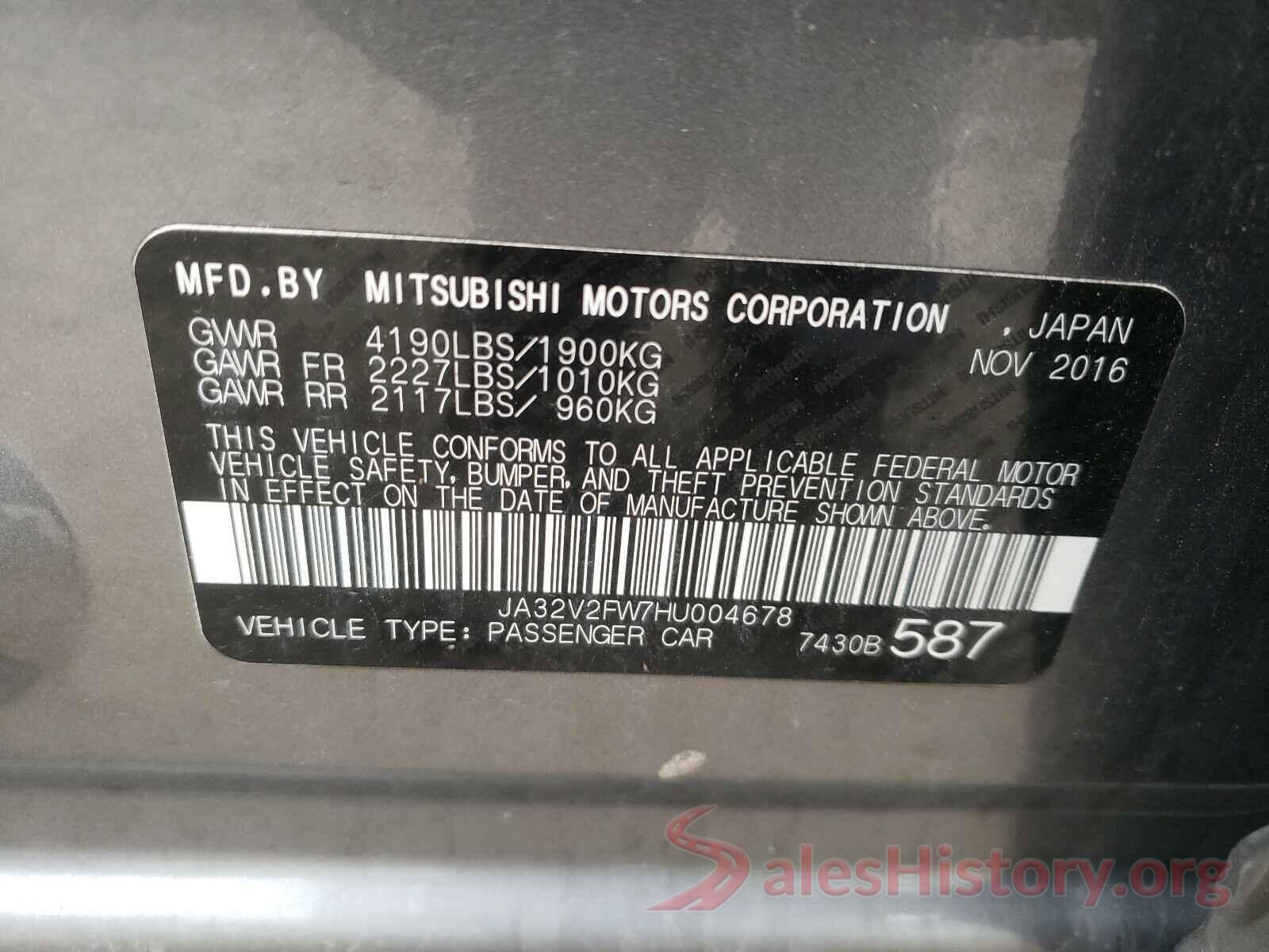 JA32V2FW7HU004678 2017 MITSUBISHI LANCER