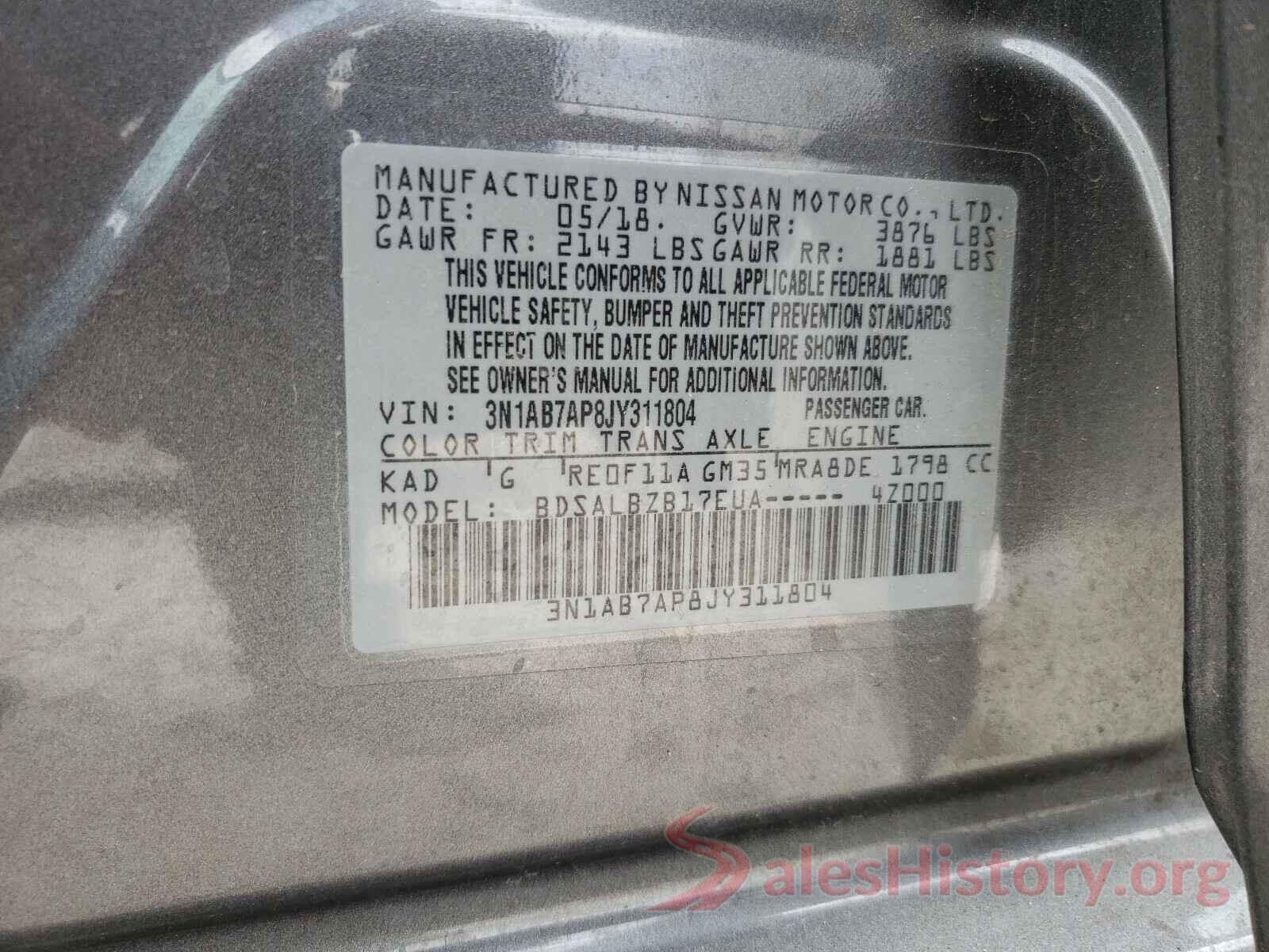 3N1AB7AP8JY311804 2018 NISSAN SENTRA