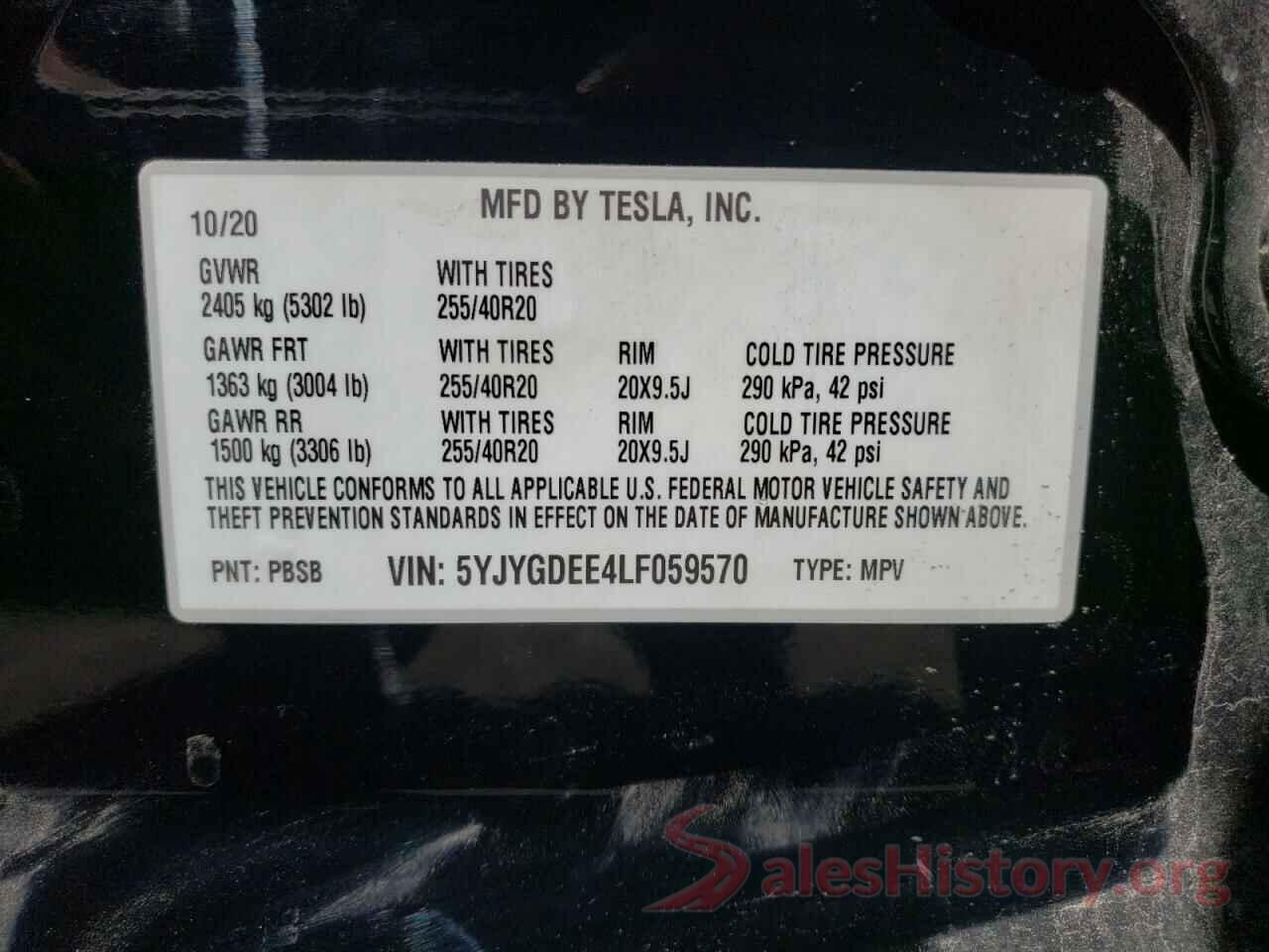 5YJYGDEE4LF059570 2020 TESLA MODEL Y