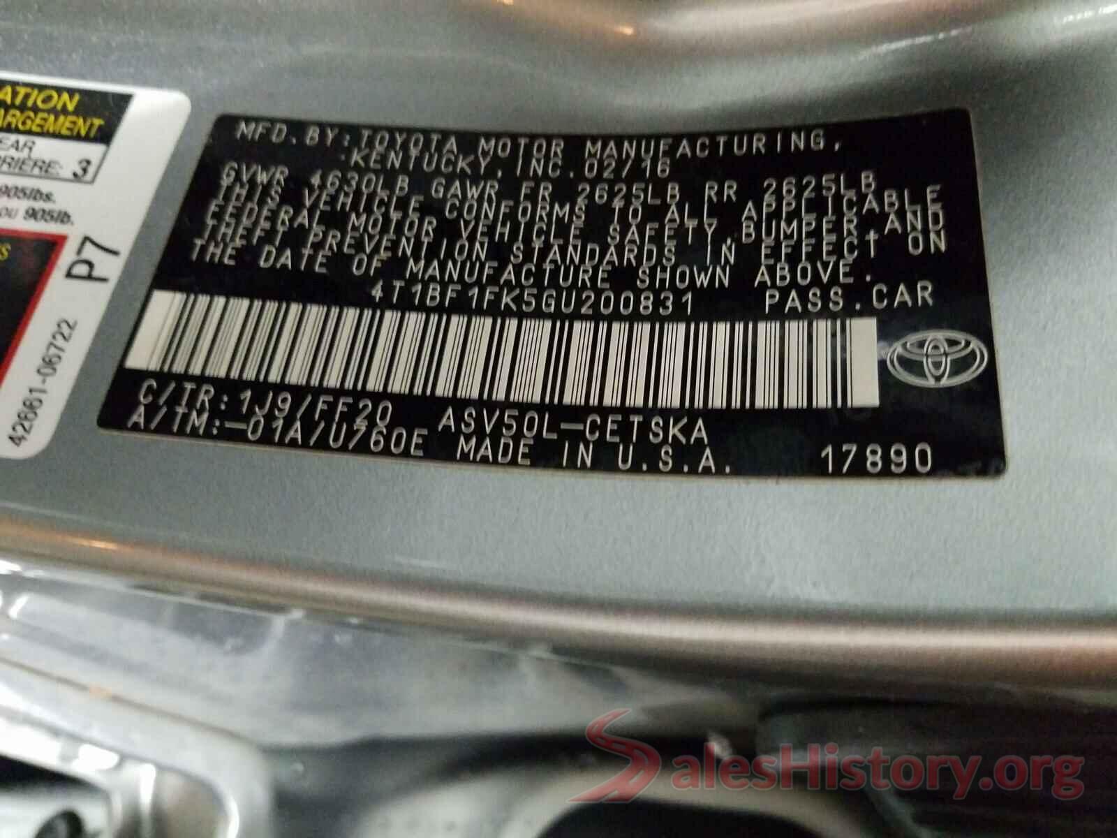 4T1BF1FK5GU200831 2016 TOYOTA CAMRY