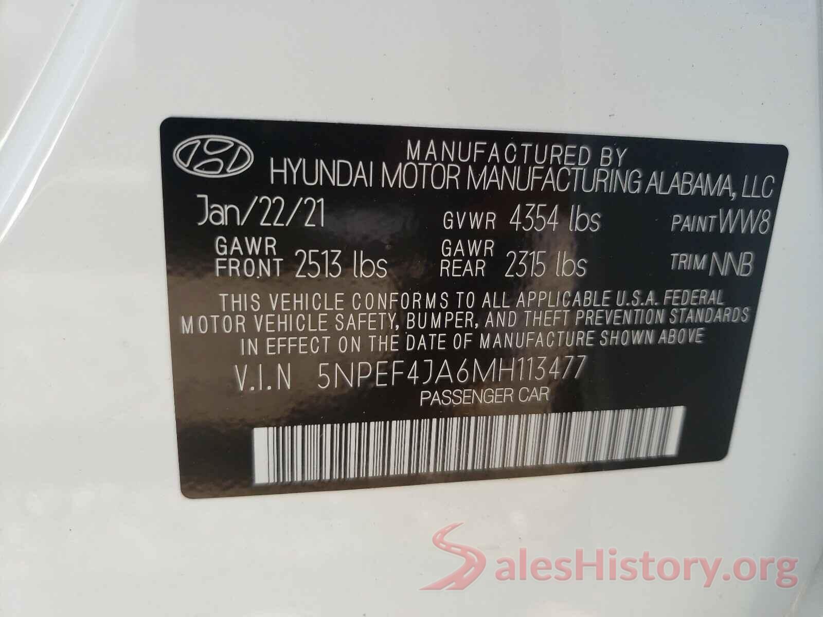 5NPEF4JA6MH113477 2021 HYUNDAI SONATA