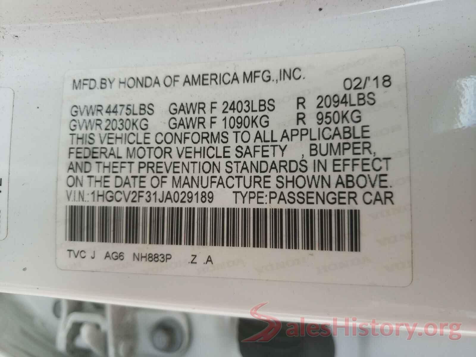 1HGCV2F31JA029189 2018 HONDA ACCORD