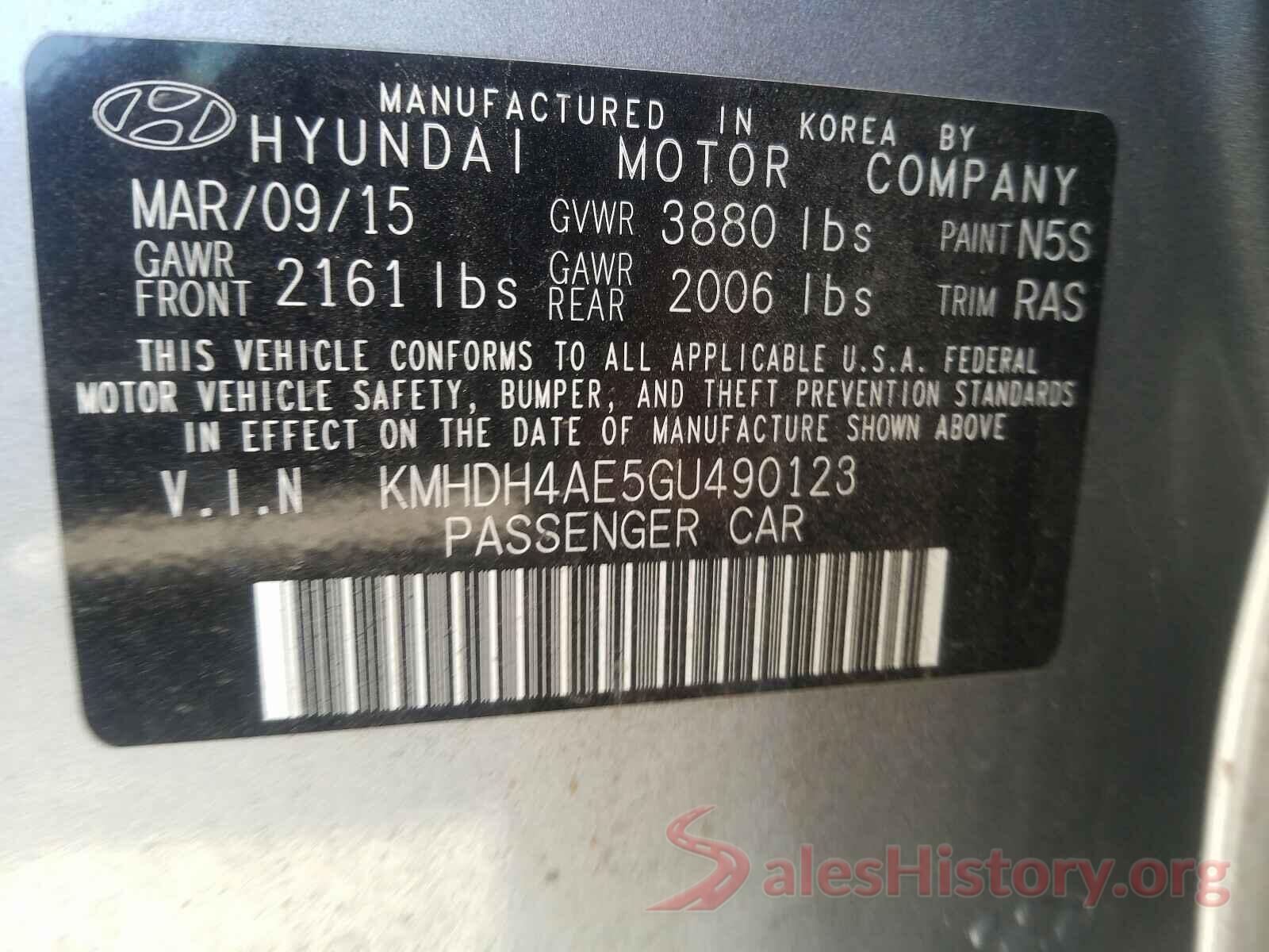 KMHDH4AE5GU490123 2016 HYUNDAI ELANTRA