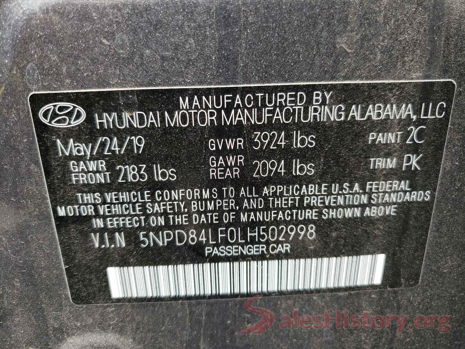 5NPD84LF0LH502998 2020 HYUNDAI ELANTRA