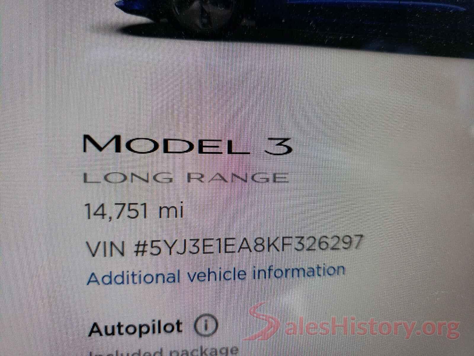 5YJ3E1EA8KF326297 2019 TESLA MODEL 3