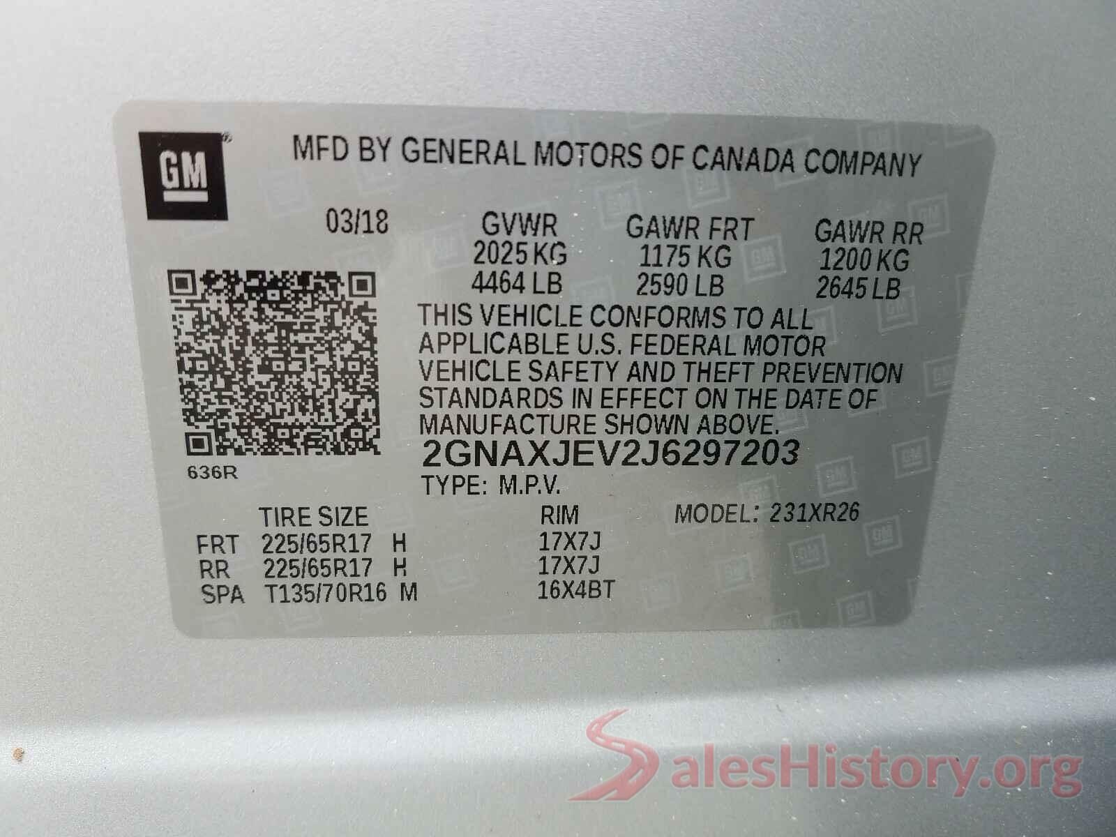 2GNAXJEV2J6297203 2018 CHEVROLET EQUINOX