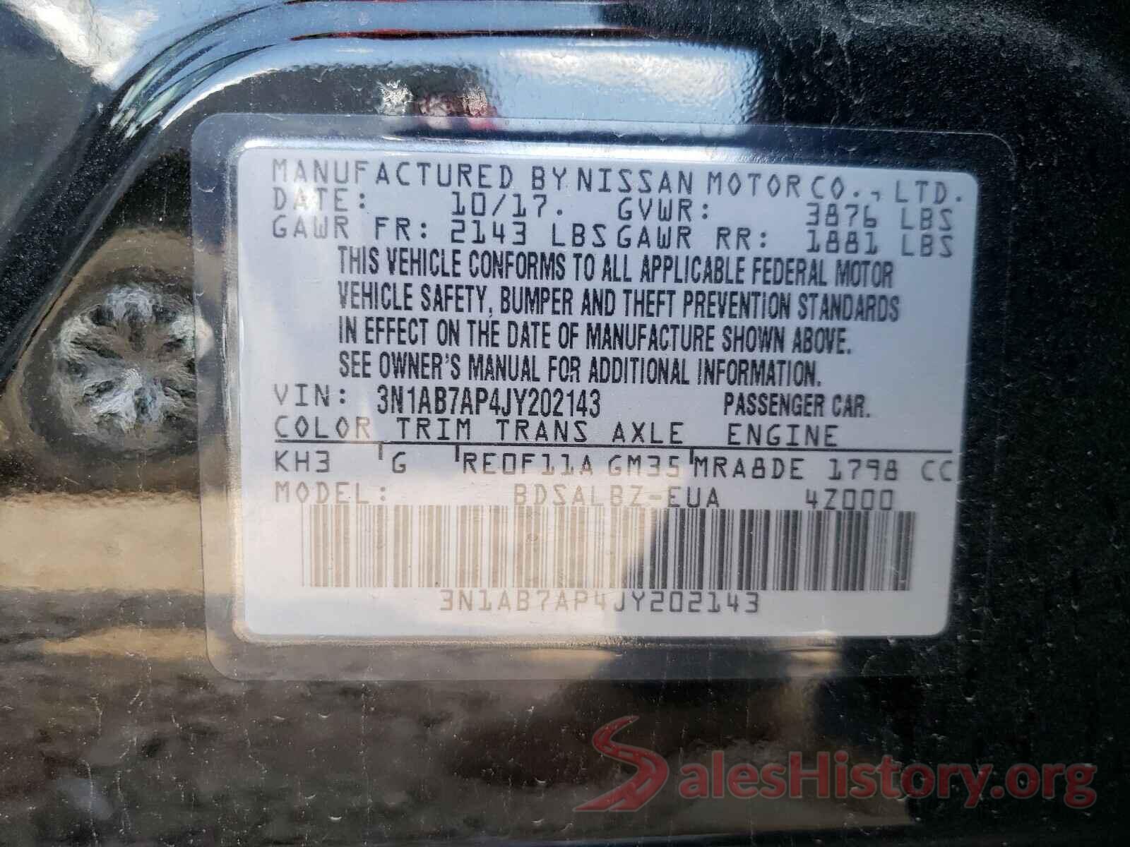 3N1AB7AP4JY202143 2018 NISSAN SENTRA