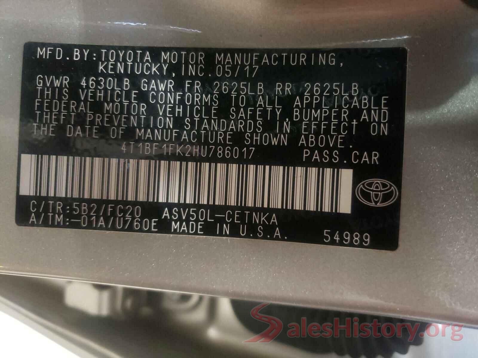 4T1BF1FK2HU786017 2017 TOYOTA CAMRY