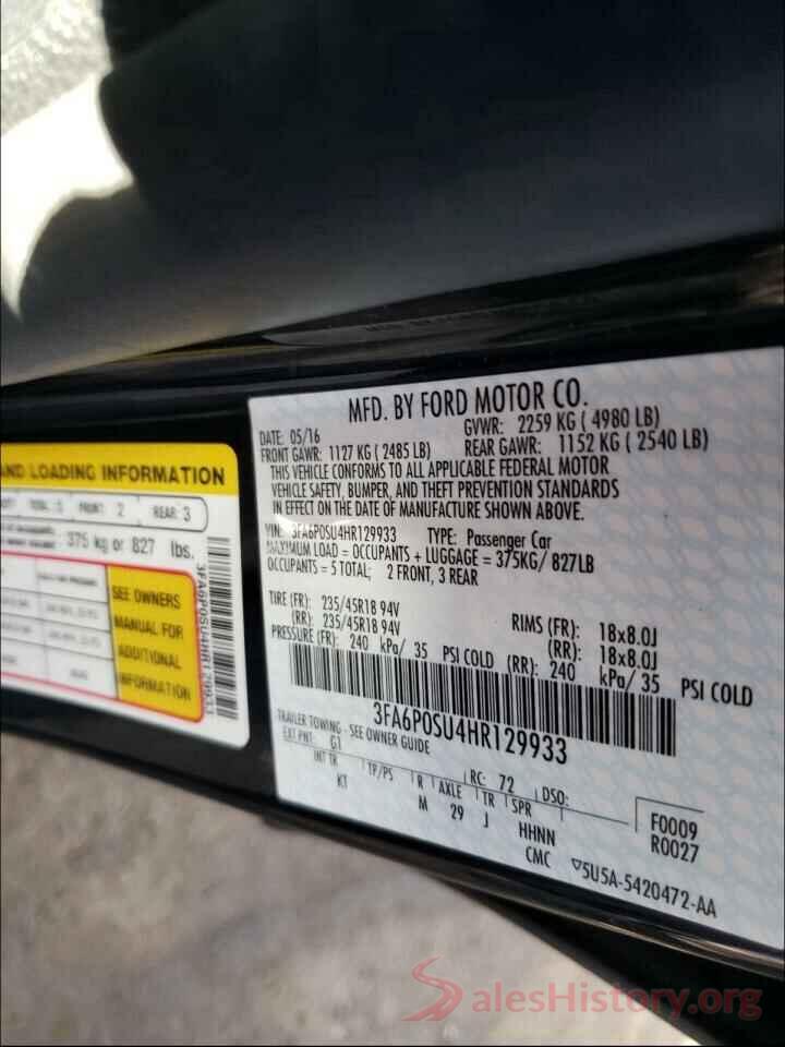 3FA6P0SU4HR129933 2017 FORD FUSION