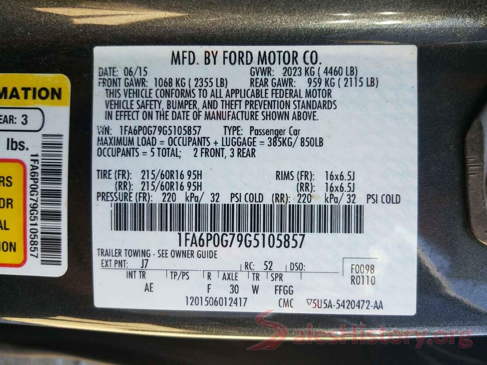 1FA6P0G79G5105857 2016 FORD FUSION