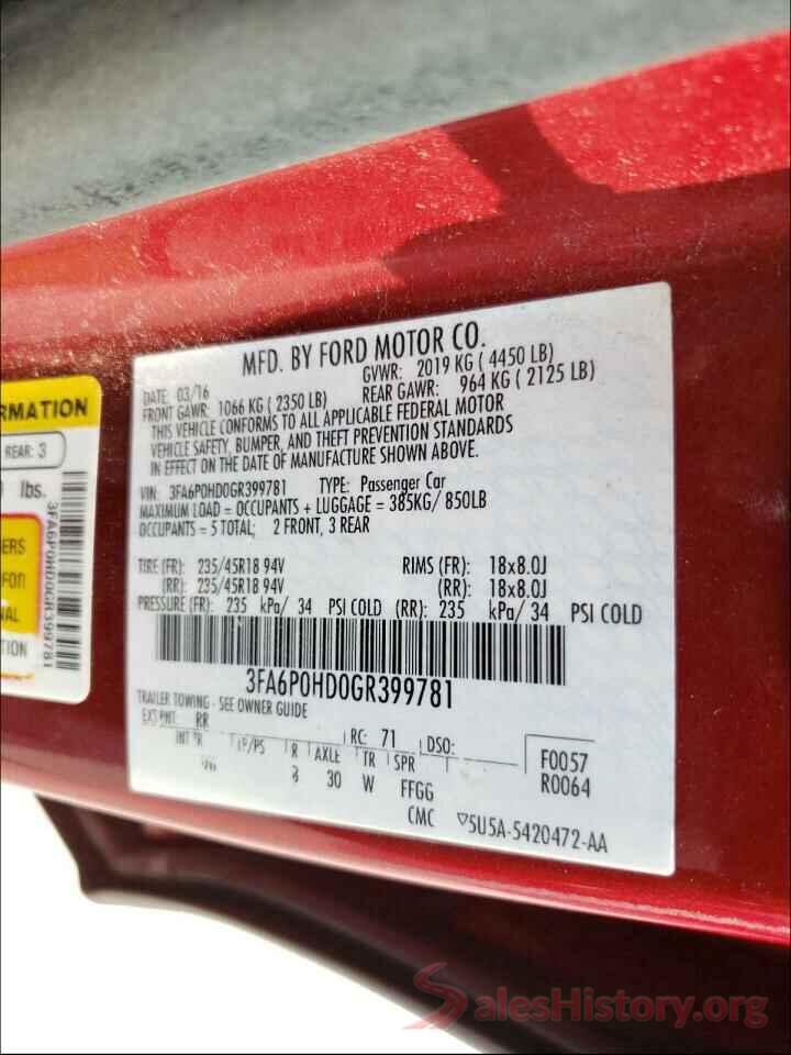 3FA6P0HD0GR399781 2016 FORD FUSION