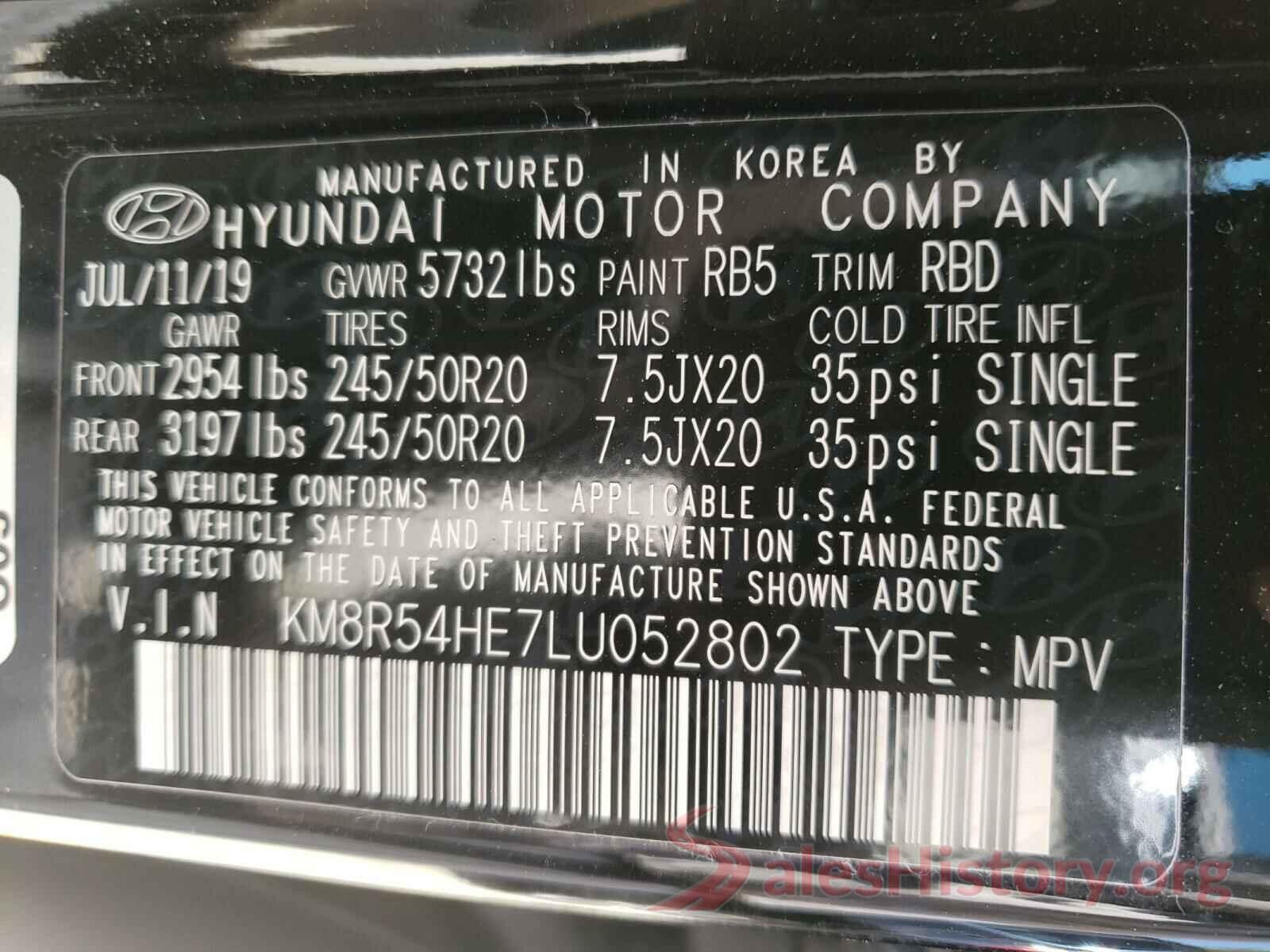 KM8R54HE7LU052802 2020 HYUNDAI PALISADE