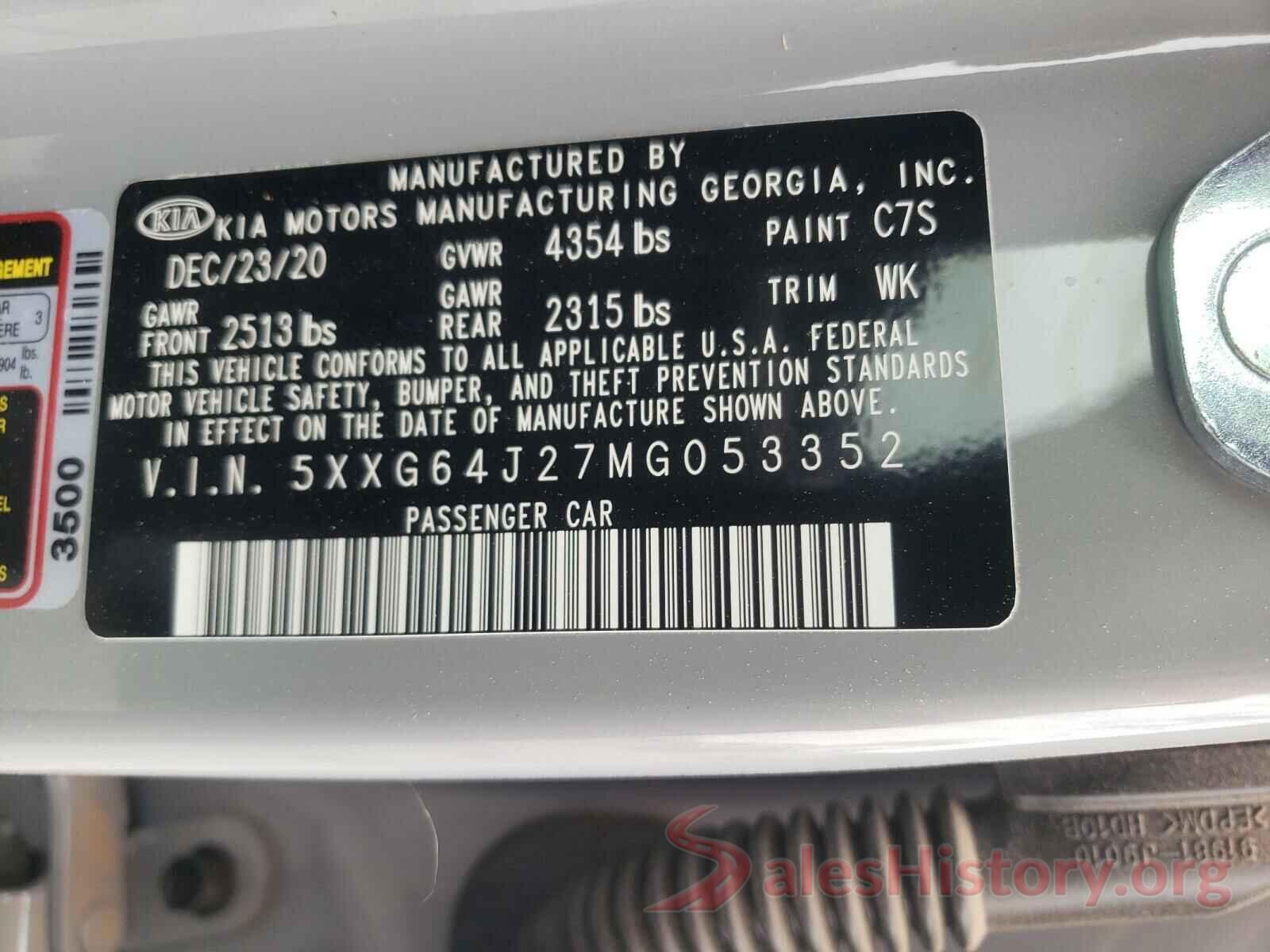 5XXG64J27MG053352 2021 KIA K5