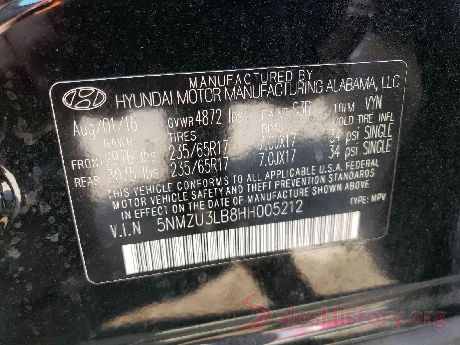 5NMZU3LB8HH005212 2017 HYUNDAI SANTA FE