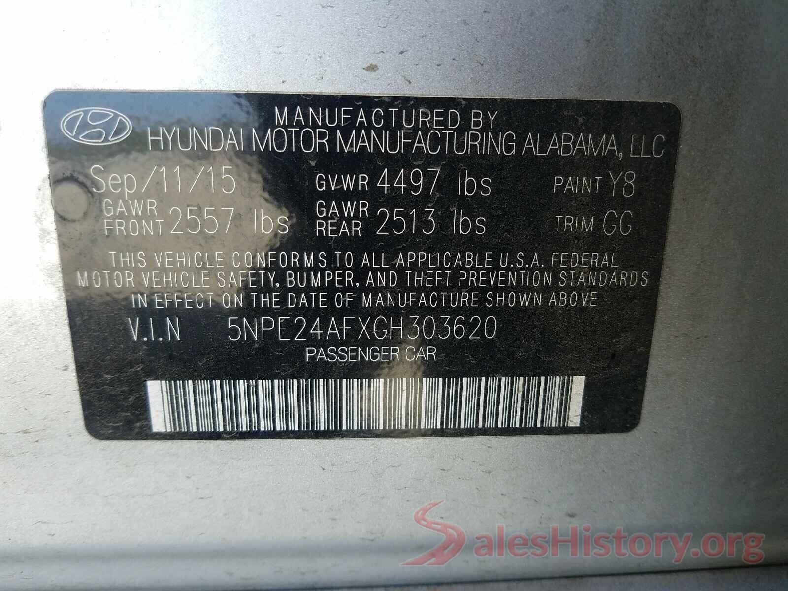 5NPE24AFXGH303620 2016 HYUNDAI SONATA