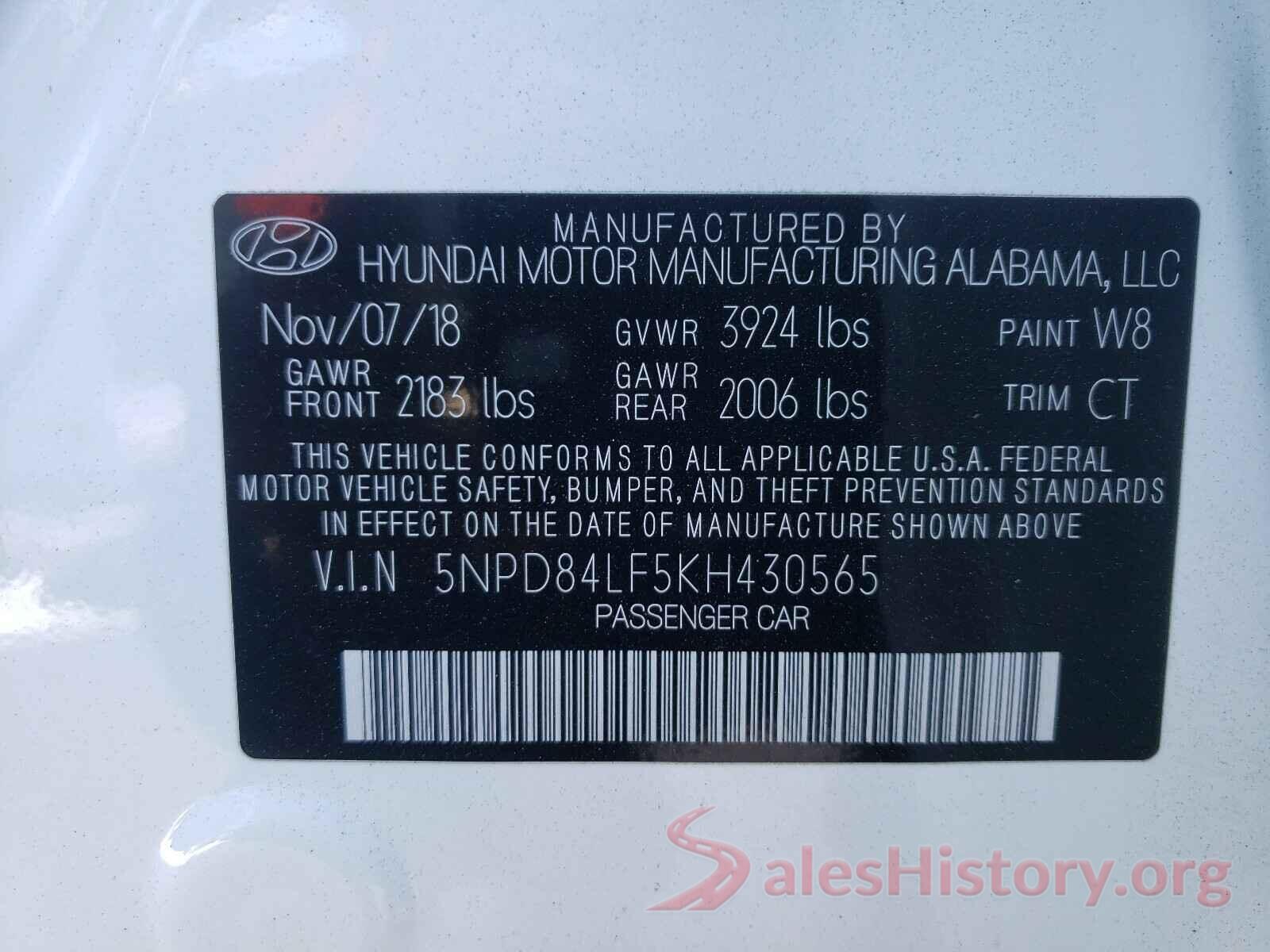 5NPD84LF5KH430565 2019 HYUNDAI ELANTRA