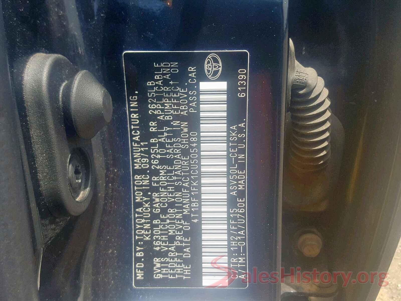 4T1BF1FK1CU505480 2012 TOYOTA CAMRY BASE