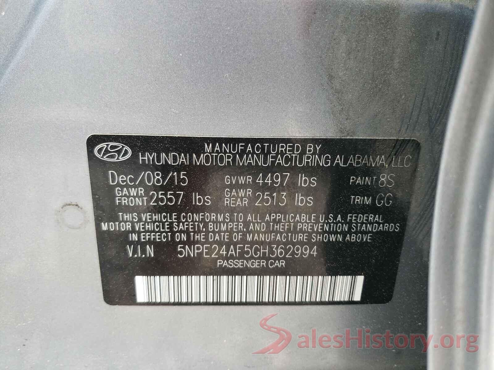 5NPE24AF5GH362994 2016 HYUNDAI SONATA