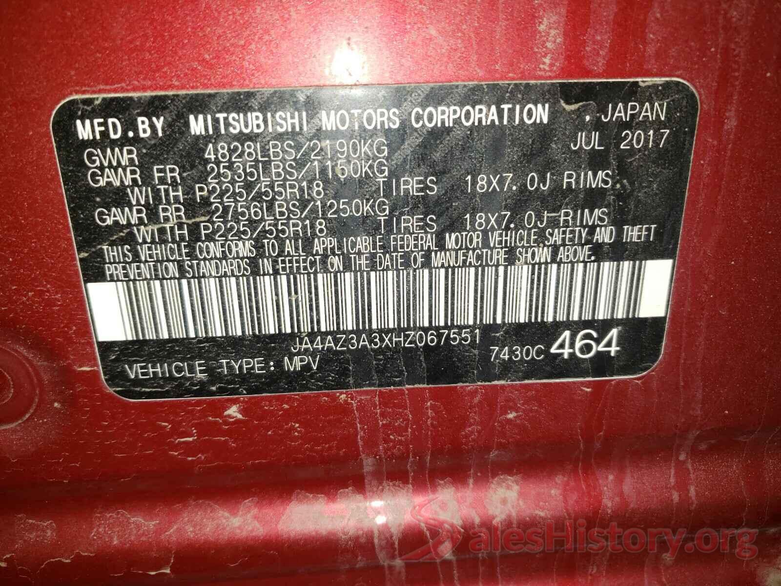 JA4AZ3A3XHZ067551 2017 MITSUBISHI OUTLANDER