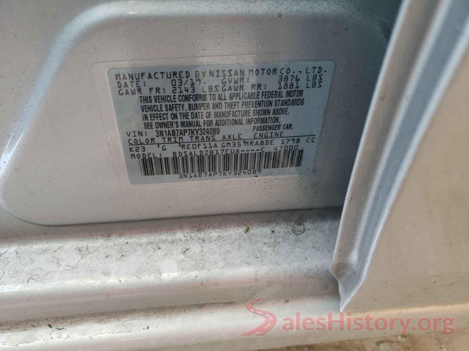 3N1AB7AP7KY324089 2019 NISSAN SENTRA