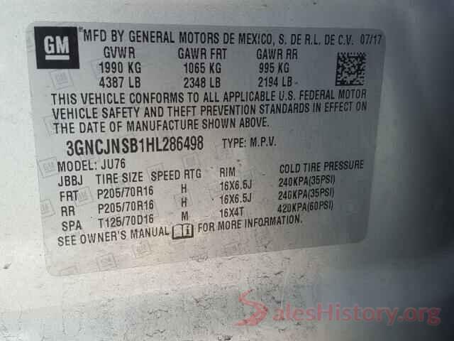 3GNCJNSB1HL286498 2017 CHEVROLET TRAX