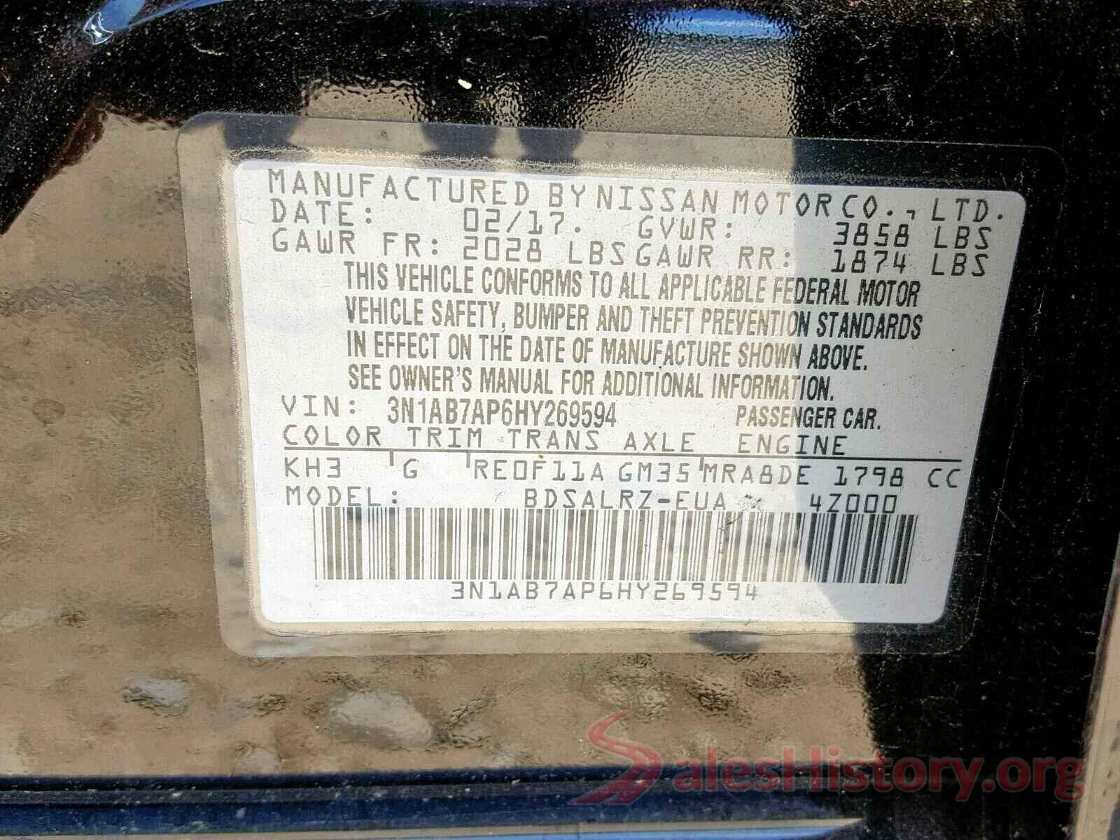 3N1AB7AP6HY269594 2017 NISSAN SENTRA