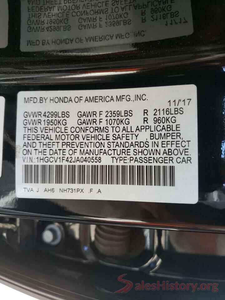 1HGCV1F42JA040558 2018 HONDA ACCORD