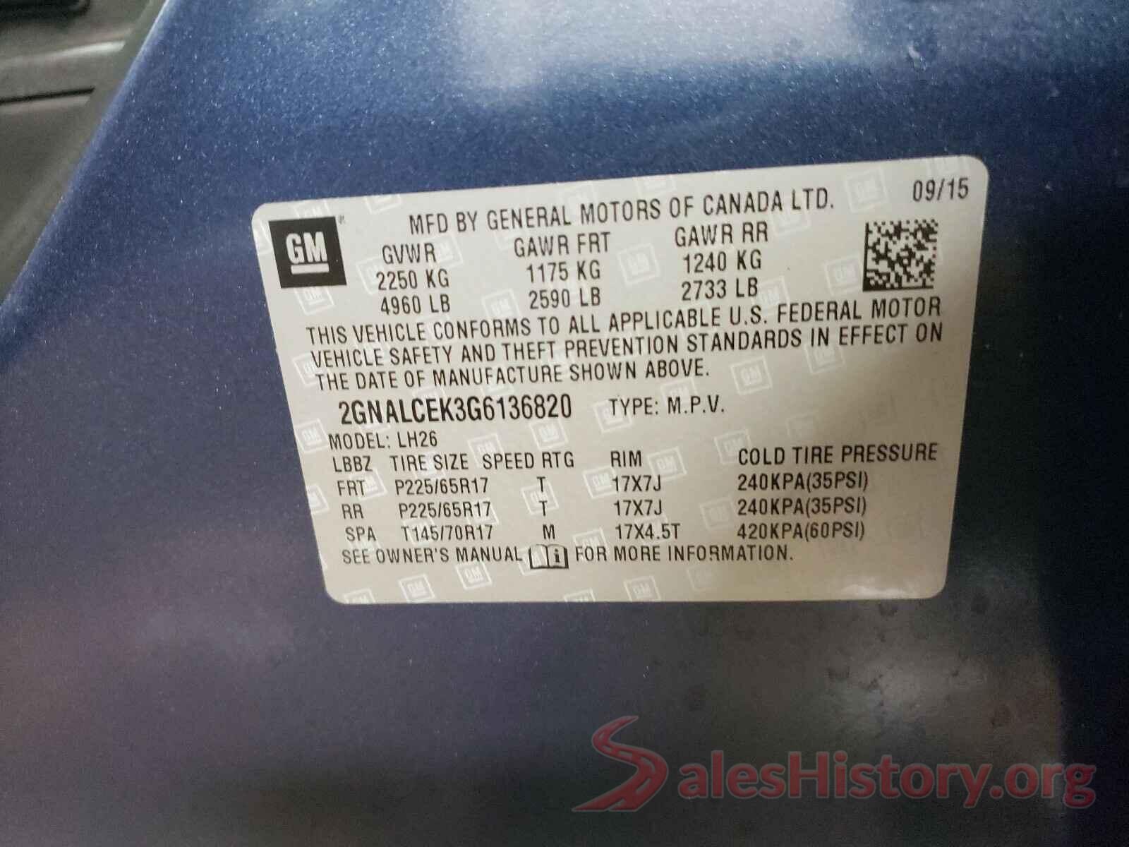 2GNALCEK3G6136820 2016 CHEVROLET EQUINOX