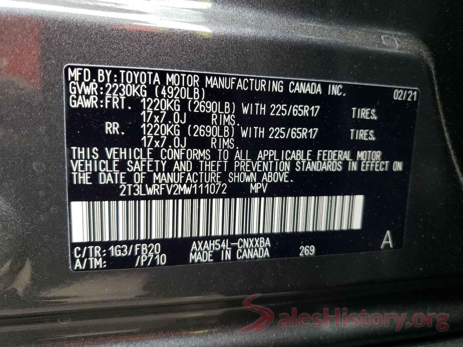 2T3LWRFV2MW111072 2021 TOYOTA RAV4