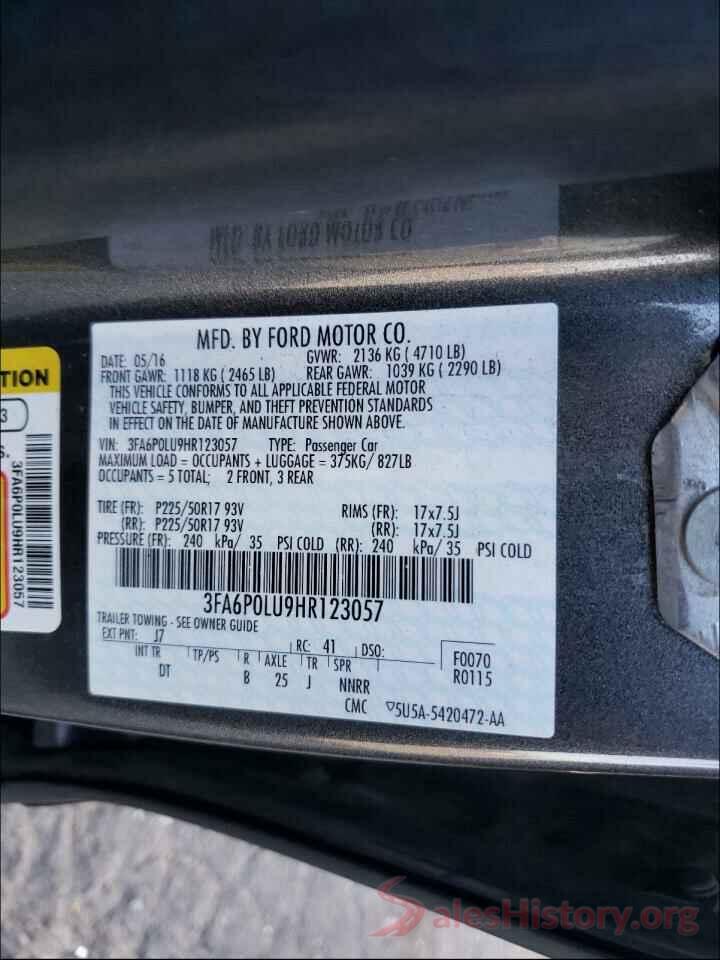 3FA6P0LU9HR123057 2017 FORD FUSION